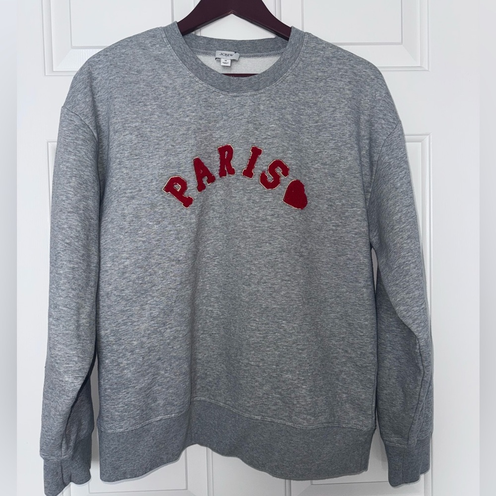 J. Crew Grey Crewneck Sweatshirt with Red Paris Applique